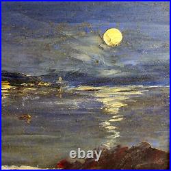 Vintage Nocturnal Oil Painting of the Bay of Nice, Signed and dated
