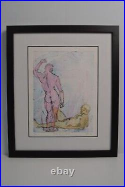 Vintage Nude Male Art Gay Interest Boys At The Pool Signed Numbered Watercolor