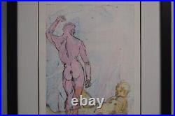 Vintage Nude Male Art Gay Interest Boys At The Pool Signed Numbered Watercolor