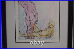 Vintage Nude Male Art Gay Interest Boys At The Pool Signed Numbered Watercolor