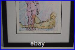 Vintage Nude Male Art Gay Interest Boys At The Pool Signed Numbered Watercolor