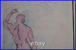 Vintage Nude Male Art Gay Interest Boys At The Pool Signed Numbered Watercolor