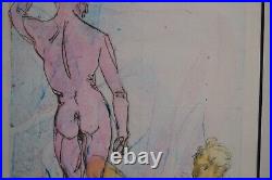 Vintage Nude Male Art Gay Interest Boys At The Pool Signed Numbered Watercolor