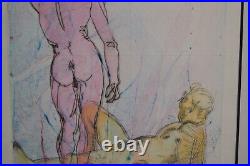 Vintage Nude Male Art Gay Interest Boys At The Pool Signed Numbered Watercolor