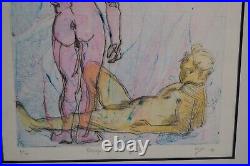 Vintage Nude Male Art Gay Interest Boys At The Pool Signed Numbered Watercolor