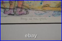 Vintage Nude Male Art Gay Interest Boys At The Pool Signed Numbered Watercolor