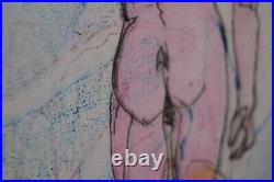 Vintage Nude Male Art Gay Interest Boys At The Pool Signed Numbered Watercolor