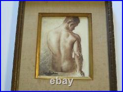 Vintage Nude Man Men Male Model Painting Vintage Signed Mystery Artist 1960 Mod