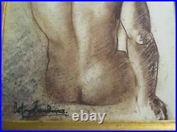 Vintage Nude Man Men Male Model Painting Vintage Signed Mystery Artist 1960 Mod