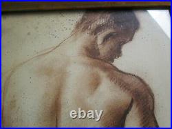 Vintage Nude Man Men Male Model Painting Vintage Signed Mystery Artist 1960 Mod