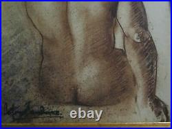 Vintage Nude Man Men Male Model Painting Vintage Signed Mystery Artist 1960 Mod