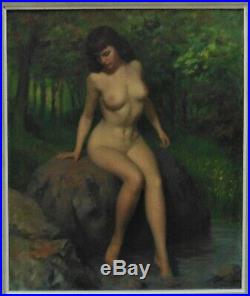 Vintage Nude Portrait Painting Woman Lady Oil on Canvas Signed