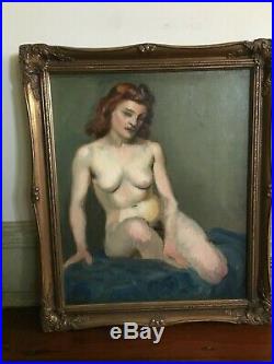 Vintage Nude Woman Oil Painting Mid Century Framed Signed Proser