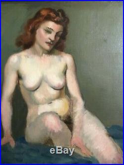 Vintage Nude Woman Oil Painting Mid Century Framed Signed Proser