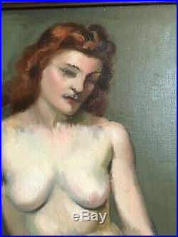 Vintage Nude Woman Oil Painting Mid Century Framed Signed Proser