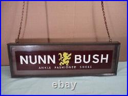 Vintage Nunn Bush Shoes Hanging Reverse Painted Glass Lighted Store Sign