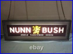 Vintage Nunn Bush Shoes Hanging Reverse Painted Glass Lighted Store Sign