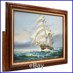 Vintage ORIGINAL ART Oil Painting on Canvas SIGNED C. MILLION Seascape CLIPPER