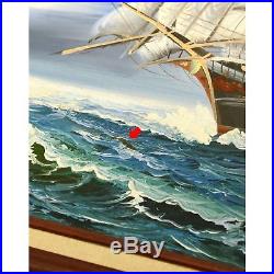 Vintage ORIGINAL ART Oil Painting on Canvas SIGNED C. MILLION Seascape CLIPPER