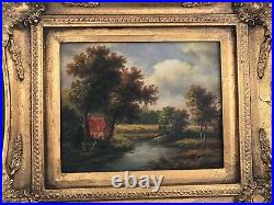 Vintage ORIGINAL Oil Painting Landscape, Signed, Gold Ornate Frame