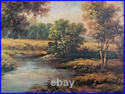 Vintage ORIGINAL Oil Painting Landscape, Signed, Gold Ornate Frame