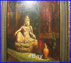 Vintage O/C of Buddha Figurine Signed Greenwood Listed British Artist
