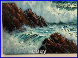 Vintage Ocean Waves Seascape Scene Painting on Canvas Signed Edward Park