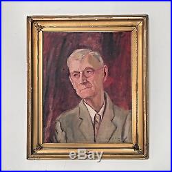 Vintage Oil Canvas Portrait Painting Elderly Man with Glasses L. S. Porter c1942