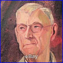 Vintage Oil Canvas Portrait Painting Elderly Man with Glasses L. S. Porter c1942