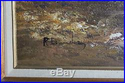 Vintage Oil On Canvas Painting 24x36 Original Landscape Lake Framed Art Signed