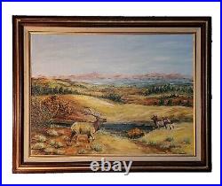 Vintage Oil On Canvas Painting Jean B. Egan Elks In Jackson Hole, Wyoming