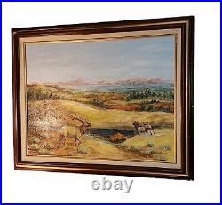 Vintage Oil On Canvas Painting Jean B. Egan Elks In Jackson Hole, Wyoming