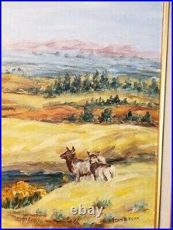 Vintage Oil On Canvas Painting Jean B. Egan Elks In Jackson Hole, Wyoming