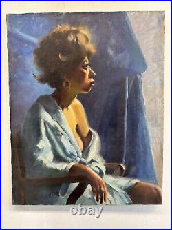 Vintage Oil On Canvas Painting Of African American Woman Signed Dangman