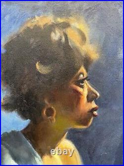 Vintage Oil On Canvas Painting Of African American Woman Signed Dangman