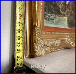 Vintage Oil On Canvas Painting River Mill Landscape Framed Signed Christmas Gift