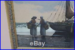 Vintage Oil On Canvas Painting Signed Martens Fishing Boats Framed 19 X 34