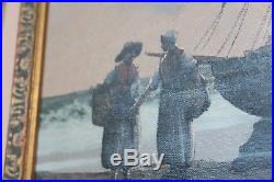 Vintage Oil On Canvas Painting Signed Martens Fishing Boats Framed 19 X 34