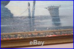 Vintage Oil On Canvas Painting Signed Martens Fishing Boats Framed 19 X 34