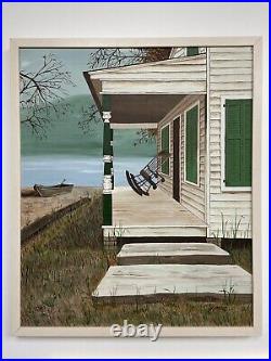 Vintage Oil Painting After Eric Sloane Front Porch Signed Canvas Landscape