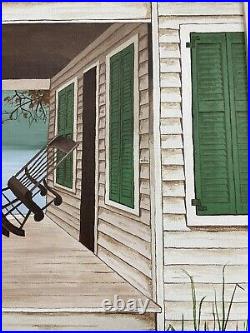 Vintage Oil Painting After Eric Sloane Front Porch Signed Canvas Landscape