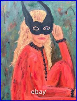 Vintage Oil Painting American Halloween Costume Portrait Art Face Mask Girl Lady