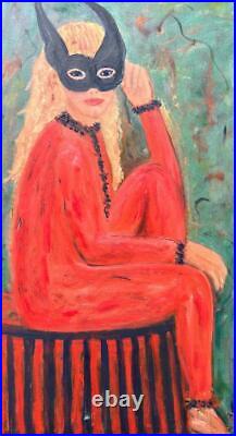 Vintage Oil Painting American Halloween Costume Portrait Art Face Mask Girl Lady