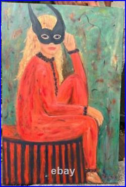 Vintage Oil Painting American Halloween Costume Portrait Art Face Mask Girl Lady