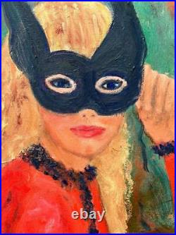 Vintage Oil Painting American Halloween Costume Portrait Art Face Mask Girl Lady