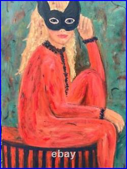 Vintage Oil Painting American Halloween Costume Portrait Art Face Mask Girl Lady