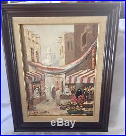 Vintage Oil Painting Arab Marketplace Signed & Framed