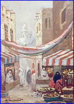 Vintage Oil Painting Arab Marketplace Signed & Framed