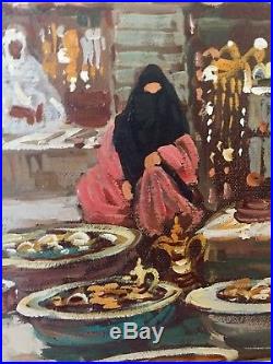 Vintage Oil Painting Arab Marketplace Signed & Framed