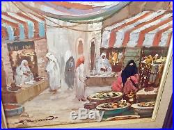 Vintage Oil Painting Arab Marketplace Signed & Framed